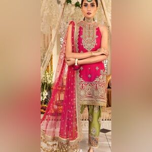 Vibrant Pink and Green Embroidered Wedding Dress salwar kameez